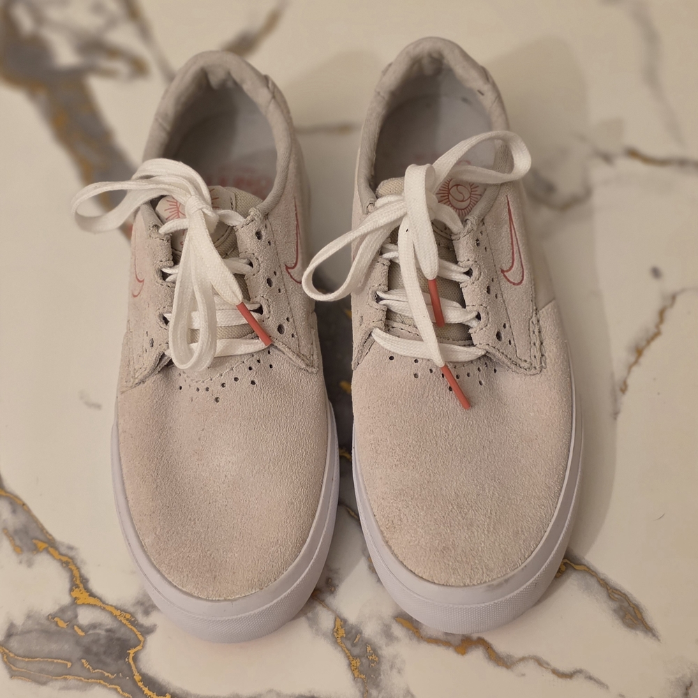 Nike Suede Skate Shoes in Light Beige with Coral Accents